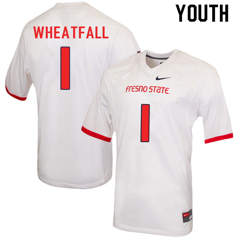 Youth #1 Keric Wheatfall Fresno State Bulldogs College Football Jerseys Sale-White - Click Image to Close